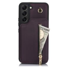 Per Samsung Galaxy S22+ 5G YM006 Custodia per telefono con cerniera Skin Feel con doppio cordino (viola scuro)