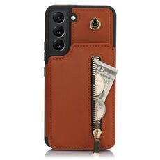 Per Samsung Galaxy S22+ 5G YM006 Custodia per telefono con cerniera Skin Feel con doppio cordino (marrone)