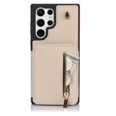 Per Samsung Galaxy S22 Ultra 5G YM006 Custodia per telefono con cerniera Skin Feel con doppio cordino (albicocca)