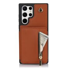 Per Samsung Galaxy S22 Ultra 5G YM006 Custodia per telefono con cerniera Skin Feel con doppio cordino (marrone)