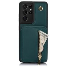 Per Samsung Galaxy S21 Ultra 5G YM006 Custodia per telefono con cerniera Skin Feel con doppio cordino (verde)