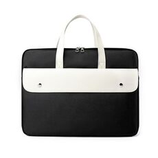 Borsa per laptop in pelle PU da 15,6 pollici in colore contrastante Borsa per computer Custodia per valigetta (nera)