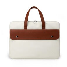 Borsa per laptop in pelle PU da 15,6 pollici in colore contrastante Borsa per computer Custodia per valigetta (Beige)