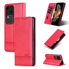 Custodia per telefono in pelle magnetica con texture di vitello AZNS per vivo S18 (rossa)