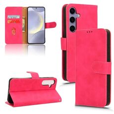 Per Samsung Galaxy S24+ 5G Custodia per telefono in pelle con vibrazione magnetica Skin Feel (Rosa rossa)