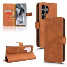 Per Samsung Galaxy S24 Ultra 5G Custodia per telefono in pelle con vibrazione magnetica Skin Feel (marrone)