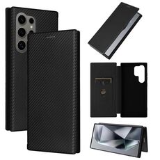 Custodia per cellulare in pelle con texture in fibra di carbonio per Samsung Galaxy S24 Ultra 5G (nera)