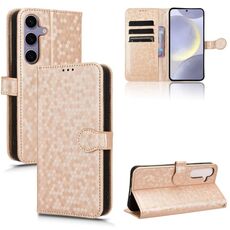 Custodia per telefono in pelle con texture a nido d'ape per Samsung Galaxy S24 5G (oro)