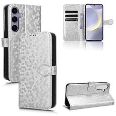 Custodia per telefono in pelle con texture a nido d'ape per Samsung Galaxy S24 5G (argento)