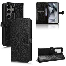 Custodia per telefono in pelle con texture a nido d'ape per Samsung Galaxy S24 Ultra 5G (nera)