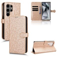 Custodia per telefono in pelle con texture a nido d'ape per Samsung Galaxy S24 Ultra 5G (oro)