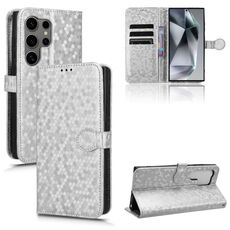 Custodia per telefono in pelle con texture a nido d'ape per Samsung Galaxy S24 Ultra 5G (argento)