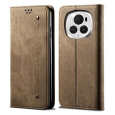 Custodia per telefono in pelle flip con texture denim per Honor Magic6 Pro (cachi)