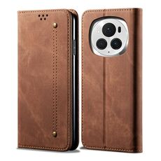 Custodia per telefono in pelle flip con texture denim per Honor Magic6 Pro (marrone)