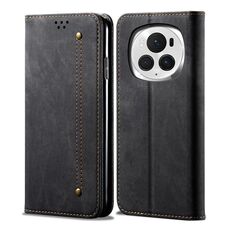 Custodia per cellulare in pelle flip con texture denim per Honor Magic6 Pro (nera)