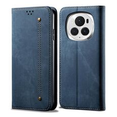 Custodia per telefono in pelle flip con texture denim per Honor Magic6 Pro (blu)