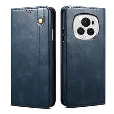 Custodia per telefono in pelle con texture Crazy Horse per cera d'olio Honor Magic6 (blu)