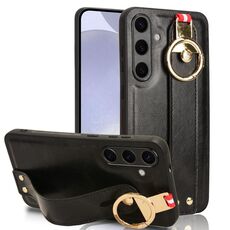 Custodia per cellulare con retro in pelle e cinturino per Samsung Galaxy S24 5G (nera)