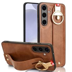 Custodia per telefono posteriore in pelle con cinturino per Samsung Galaxy S24 5G (marrone)