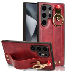 Custodia per cellulare con retro in pelle e cinturino per Samsung Galaxy S24 Ultra 5G (rossa)