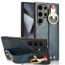 Custodia per telefono posteriore in pelle con cinturino per Samsung Galaxy S24 Ultra 5G (blu)