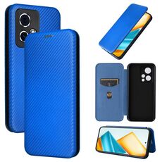 Custodia per cellulare in pelle flip con texture in fibra di carbonio per Honor 90 GT (blu)