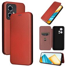 Custodia per cellulare in pelle flip con texture in fibra di carbonio per Honor 90 GT (marrone)