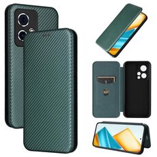 Custodia per telefono in pelle flip con texture in fibra di carbonio per Honor 90 GT (verde)