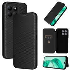 Custodia per cellulare in pelle flip con texture in fibra di carbonio per Honor X8b (nera)