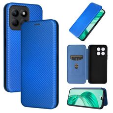 Custodia per cellulare in pelle flip con texture in fibra di carbonio per Honor X8b (blu)