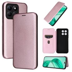 Custodia per cellulare in pelle flip con texture in fibra di carbonio per Honor X8b (rosa)