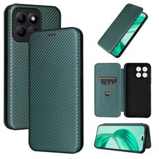 Custodia per cellulare in pelle flip con texture in fibra di carbonio per Honor X8b (verde)