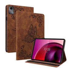 Custodia per tablet in pelle goffrata con fiore di farfalla per Lenovo Tab M11/Xiaoxin Pad 11 2024 (marrone)