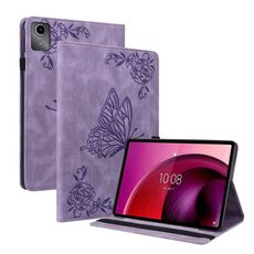 Custodia per tablet in pelle goffrata con fiore di farfalla per Lenovo Tab M11/Xiaoxin Pad 11 2024 (viola)