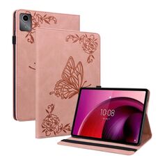 Custodia per tablet in pelle goffrata con fiore di farfalla per Lenovo Tab M11/Xiaoxin Pad 11 2024 (oro rosa)
