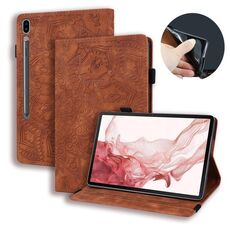 Custodia per tablet in pelle goffrata con texture ultra vitello per Samsung Galaxy Tab S9 (marrone)