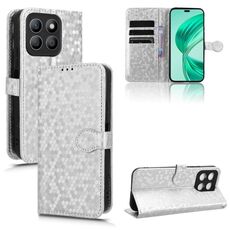 Custodia per telefono in pelle con texture a nido d'ape per Honor X8b (argento)