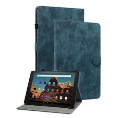 Custodia per tablet in pelle flip con motivo tigre per Amazon Fire HD 10 2023 (blu scuro)