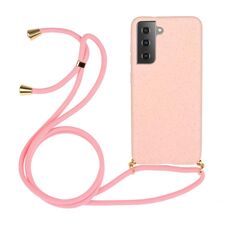 Per Samsung Galaxy S24+ 5G Materiale in paglia di grano + Custodia in TPU con cordino (rosa)