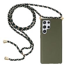 Per Samsung Galaxy S24 Ultra 5G Materiale in paglia di grano + Custodia in TPU con cordino (Verde militare)
