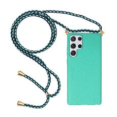 Per Samsung Galaxy S24 Ultra 5G Materiale in paglia di grano + Custodia in TPU con cordino (Verde)