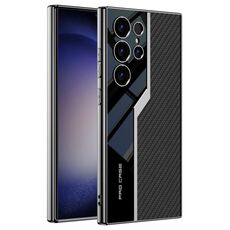 Per Samsung Galaxy S24 Ultra 5G GKK placcatura TPU + custodia per telefono a copertura totale in pelle Supercar (fibra di carbonio)