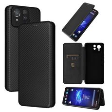 Per ASUS ROG Phone 8 Pro Custodia per cellulare in pelle con texture in fibra di carbonio (nera)