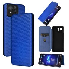 Per ASUS ROG Phone 8 Pro Custodia per cellulare in pelle con texture in fibra di carbonio (blu)