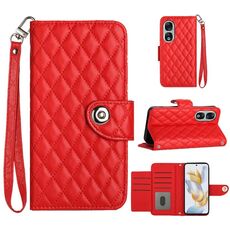 Custodia per telefono in pelle Flip con texture rombica per Honor 90 con cordino (rosso)