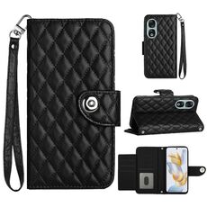 Per Honor 90 Custodia per cellulare in pelle con texture rombica con cordino (nera)