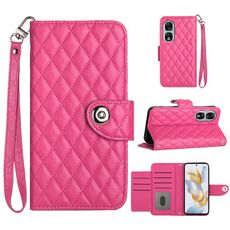 Custodia per cellulare in pelle con texture rombica per Honor 90 con cordino (rosa rossa)