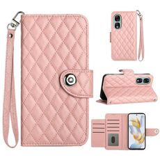 Custodia per cellulare in pelle con texture rombica per Honor 90 con cordino (rosa corallo)
