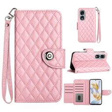 Per Honor 90 Custodia per cellulare in pelle con texture rombica con cordino (rosa)