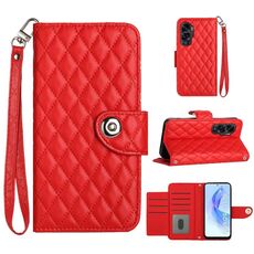 Custodia per cellulare in pelle con texture rombica per Honor 90 Lite con cordino (rosso)